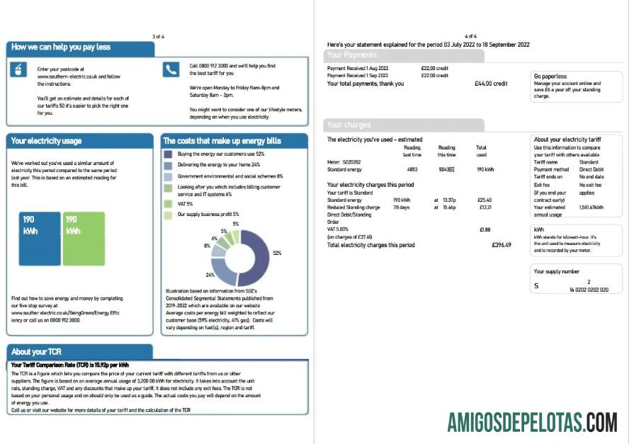 em branco Conta de serviços públicos de energia SSE do Reino Unido, modelo Word e PDF, 4 páginas 3 4